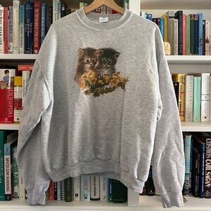 Vintage cat sweatshirt grandma style crewneck